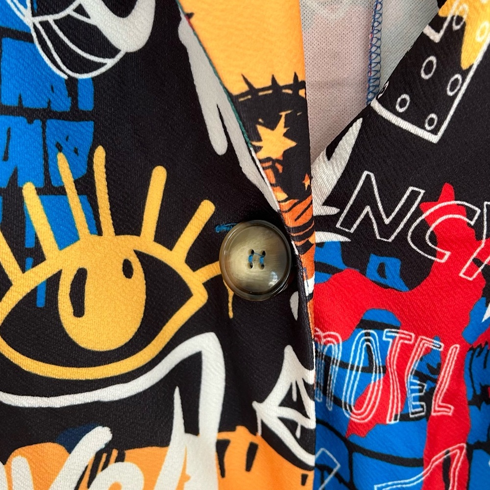 SHEIN Funky Y2K Colorful Graffiti Street Art Abstract Avant Gard Blazer Sz 24/26 - Picture 9 of 9
